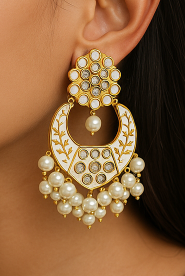 Classic Kundan & Pearl Chandbali Earrings