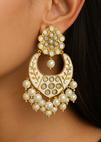 Classic Kundan & Pearl Chandbali Earrings