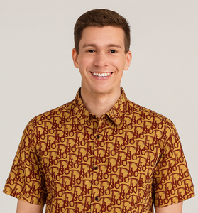 Brown &amp; Red Monogram Pattern Short-Sleeve Shirt