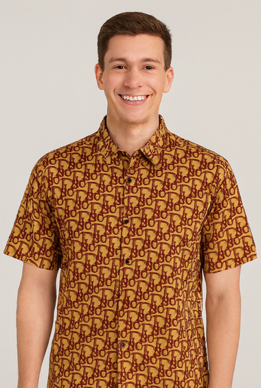 Brown &amp; Red Monogram Pattern Short-Sleeve Shirt