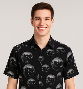 Black Short-Sleeve Shirt with Star Pattern