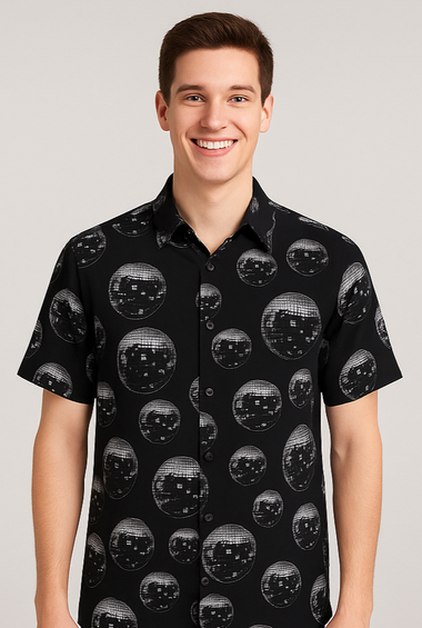 Black Short-Sleeve Shirt with Star Pattern