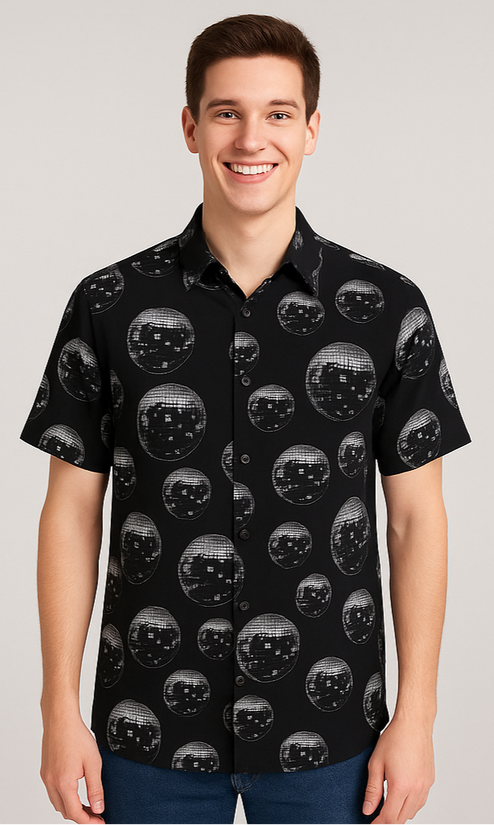Black Short-Sleeve Shirt with Star Pattern
