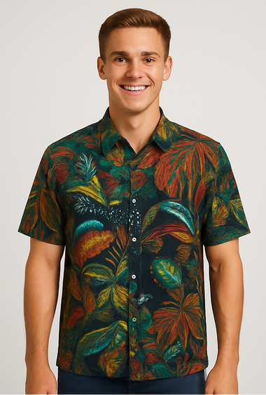 Black Short-Sleeve Shirt with Disco Ball Print