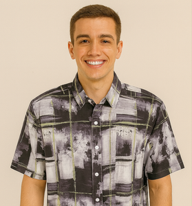 Abstract Plaid Print Short-Sleeve Shirt