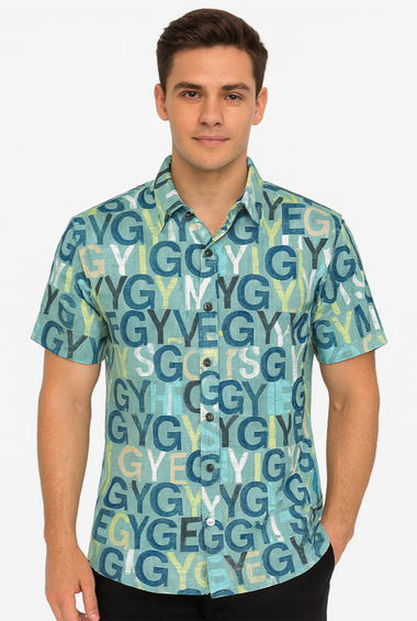 Teal Multicolor Typography Shirt