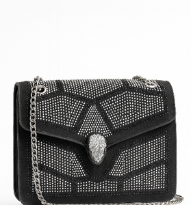 Black Crystal Embellished Evening Clutch Bag