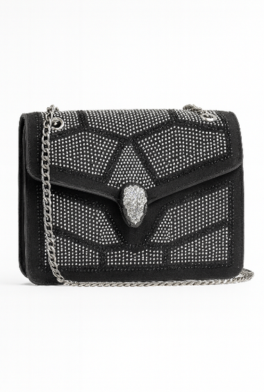 Black Crystal Embellished Evening Clutch Bag