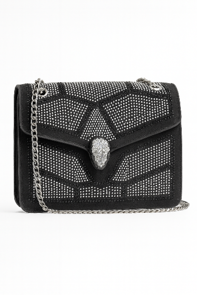 Black Crystal Embellished Evening Clutch Bag