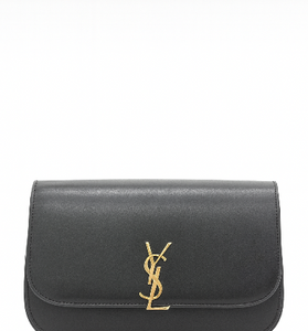 Saint Laurent Black Leather Clutch with Gold YSL Lo Clutchgo