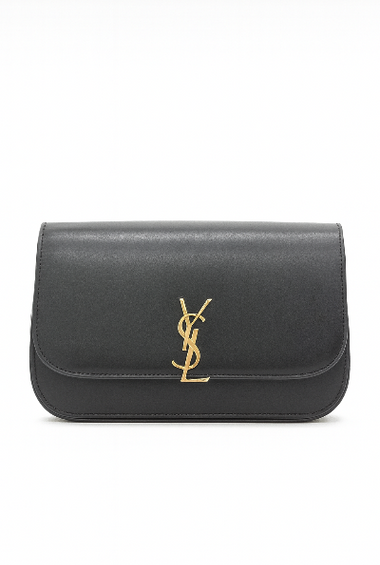 Saint Laurent Black Leather Clutch with Gold YSL Lo Clutchgo