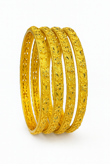 Antique Floral Gold Bangles (Set of 4)