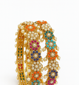 Traditional Multicolor Pearl &amp; Stone Bangles