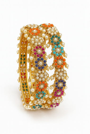 Traditional Multicolor Pearl &amp; Stone Bangles