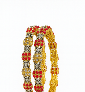 Royal Red Stone &amp; Diamond Floral Bangles