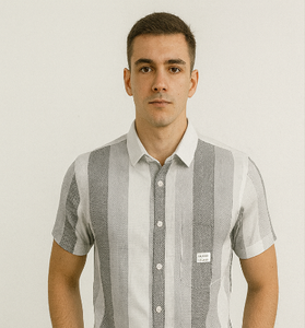 Gray Striped Half-Sleeve Shirt