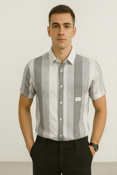 Gray Striped Half-Sleeve Shirt