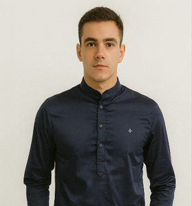 Navy Blue Mandarin Collar Shirt