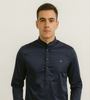 Navy Blue Mandarin Collar Shirt