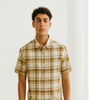Beige &amp; Brown Checked Down-Shoulder Shirt