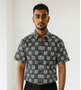 Geometric Black &amp; White Down-Shoulder Shirt