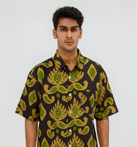 Ethnic Green Pattern Down-Shoulder Shirt