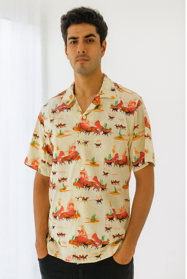 Desert Print Down-Shoulder Shirt