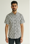 White &amp; Black Floral Pattern Down-Shoulder Shirt