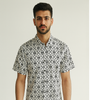 White &amp; Black Floral Pattern Down-Shoulder Shirt