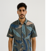 Green Leaf Print Down-Shoulder Shirt