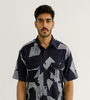 Abstract Navy Down-Shoulder Shirt