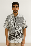Abstract Geometric Down-Shoulder Shirt