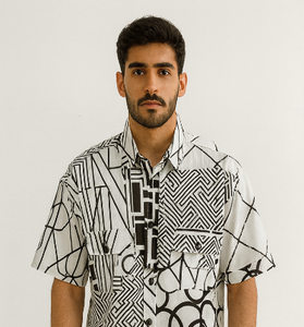 Abstract Geometric Down-Shoulder Shirt