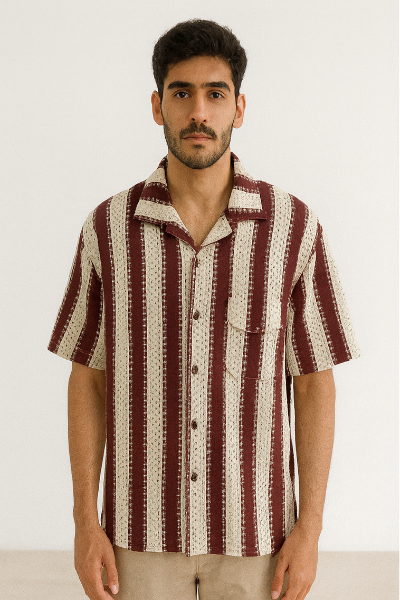 Vintage Striped Down-Shoulder Shirt