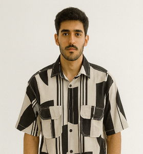 Monochrome Block Print Down-Shoulder Shirt