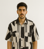 Monochrome Block Print Down-Shoulder Shirt