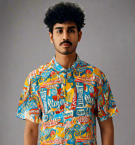 Colorful Pop-Art Down-Shoulder Shirt