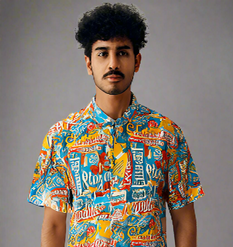 Colorful Pop-Art Down-Shoulder Shirt