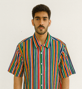 Rainbow Striped Down-Shoulder Shirt