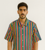 Rainbow Striped Down-Shoulder Shirt