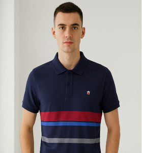 Navy Striped Polo T-Shirt