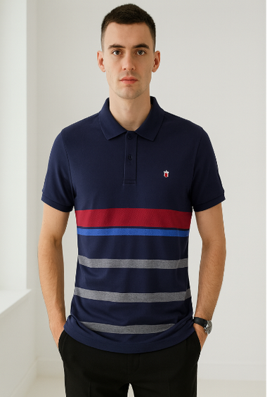 Navy Striped Polo T-Shirt