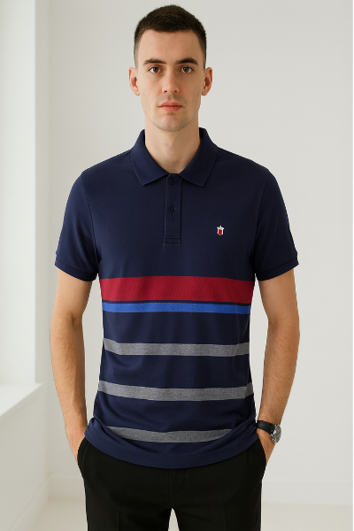 Navy Striped Polo T-Shirt