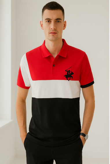 Red, White &amp; Black Colorblock Polo