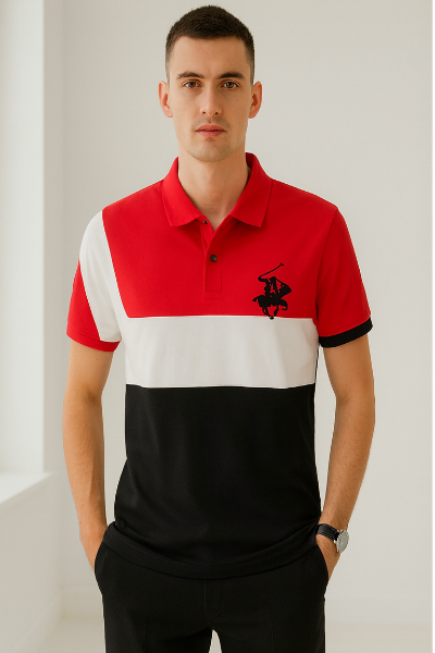 Red, White & Black Colorblock Polo