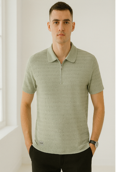 Light Sage Green Zip Polo