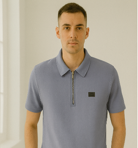 Slate Blue Zip Polo T-Shirt