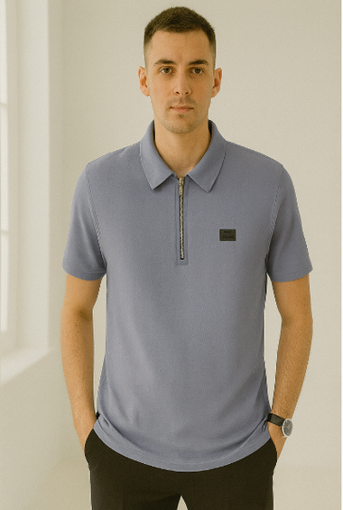 Slate Blue Zip Polo T-Shirt