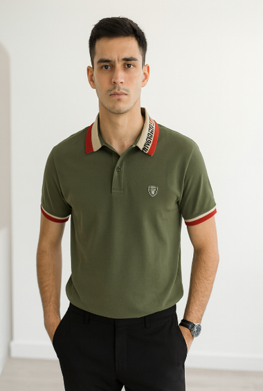 Olive Green Polo with Logo Crest