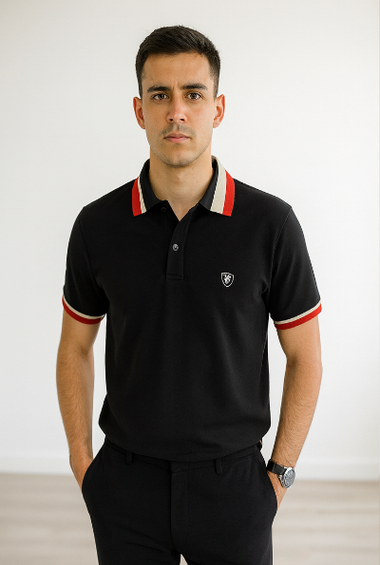 Black Polo with Dual-Tone Collar